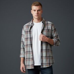 Vintage Wrangler Grey & Orange Plaid Button Down Shirt Men’s Size Small